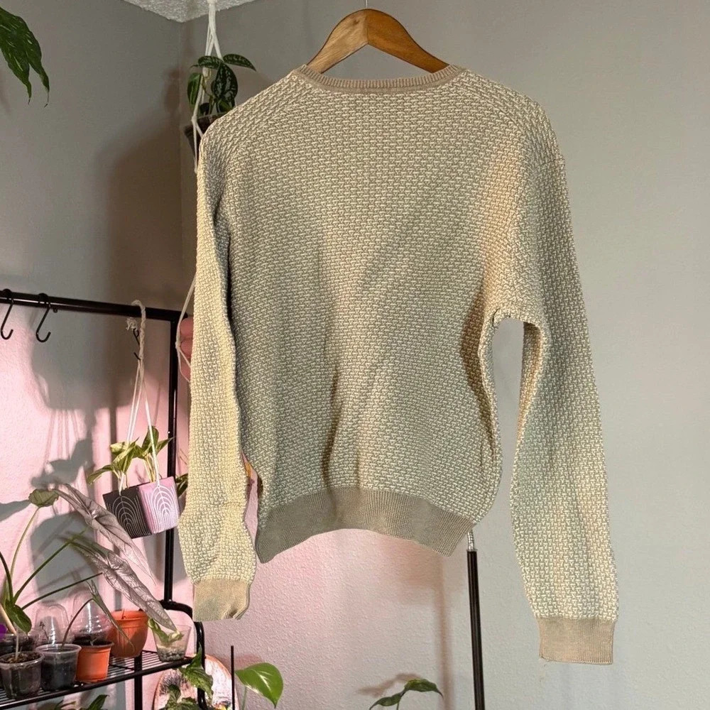 Tasso Elba Sweater Mens‎ Medium Tan Textured V-Neck 100% Cotton Pullover Knit